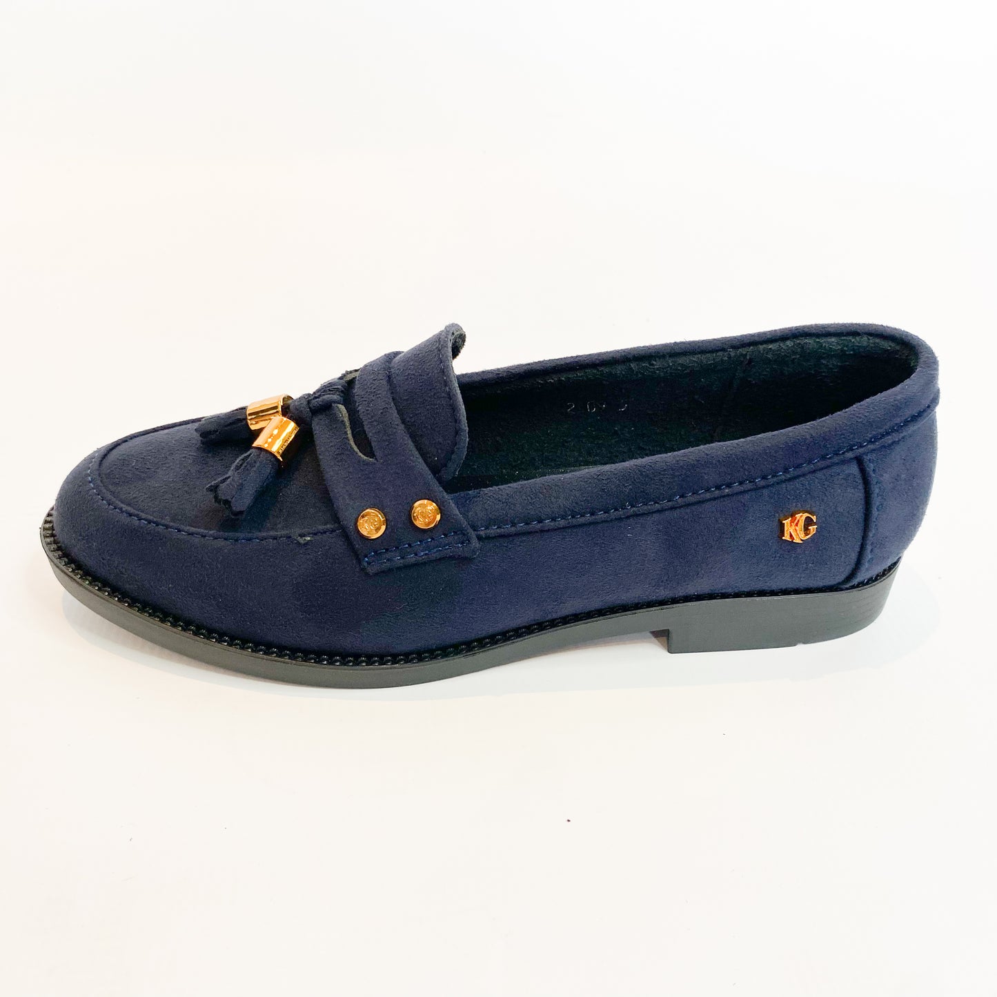 KG navy suede tassle moccasin