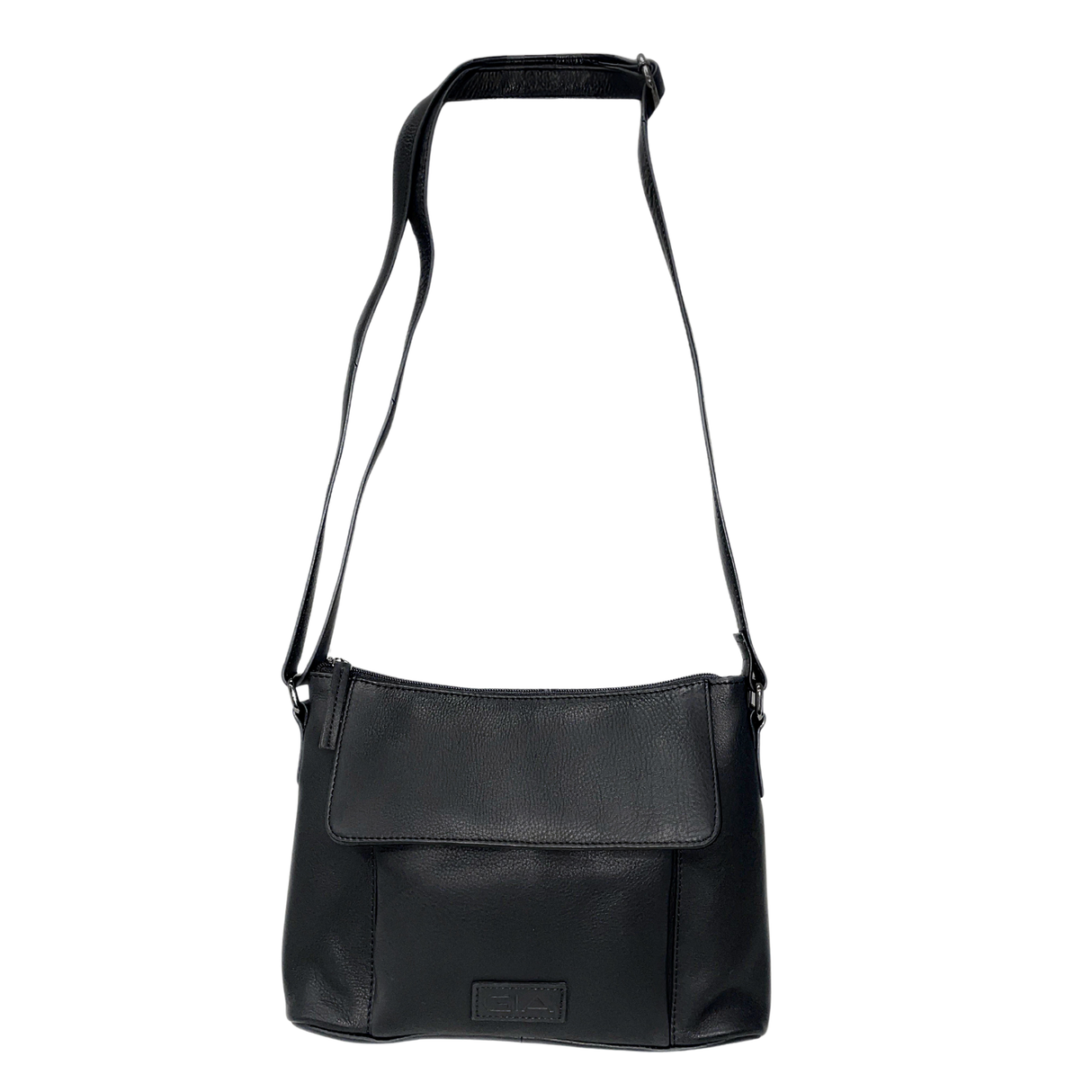 Gia Leather Fold Over Flap Bag - Black