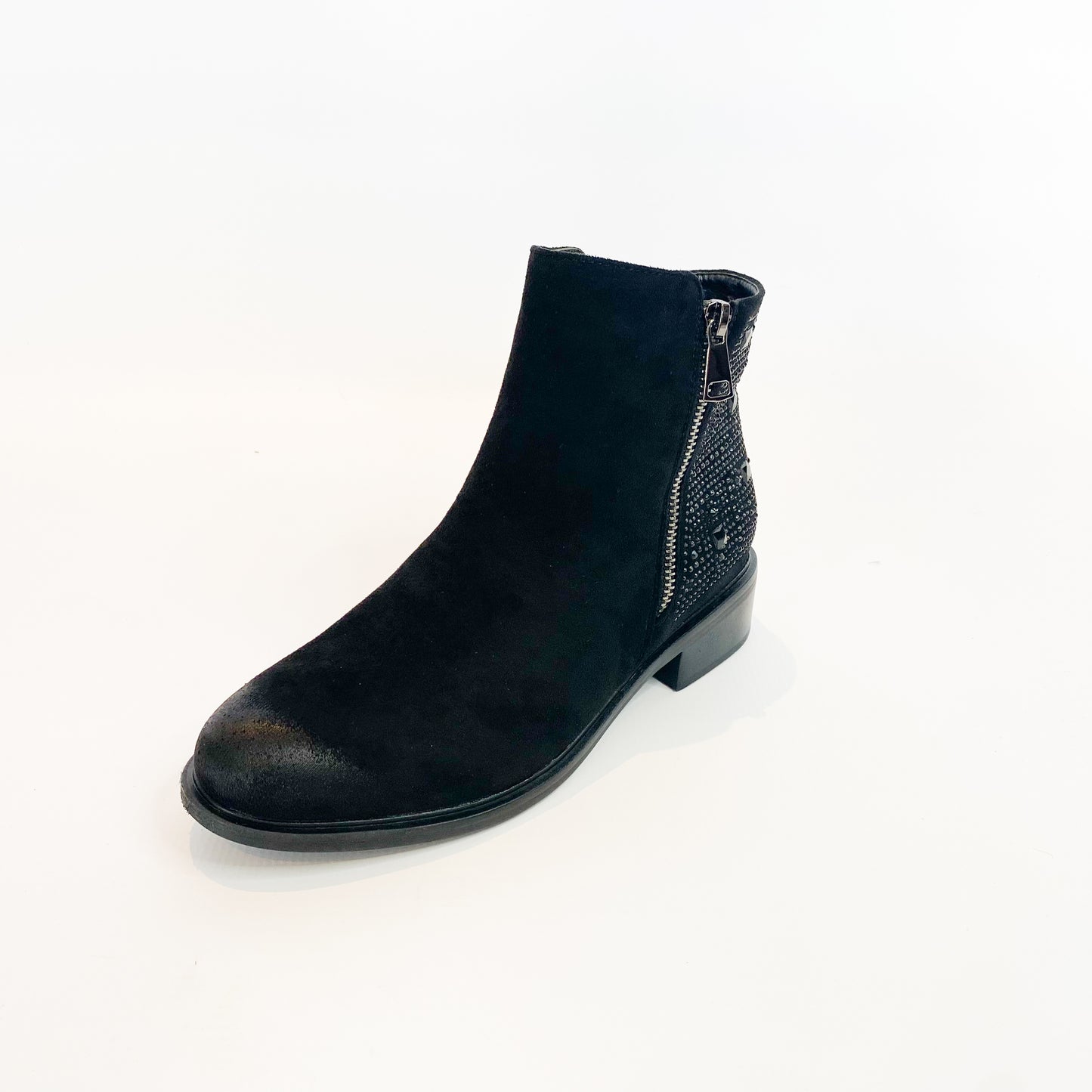 Miss Black, black diamante block heel boot