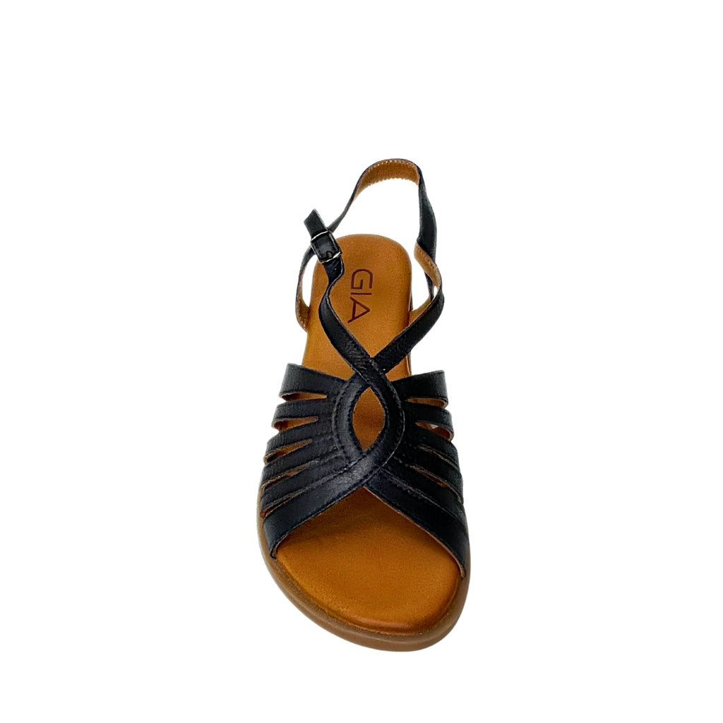 Gia black leather STRAPPY BACKSTRAP sandal