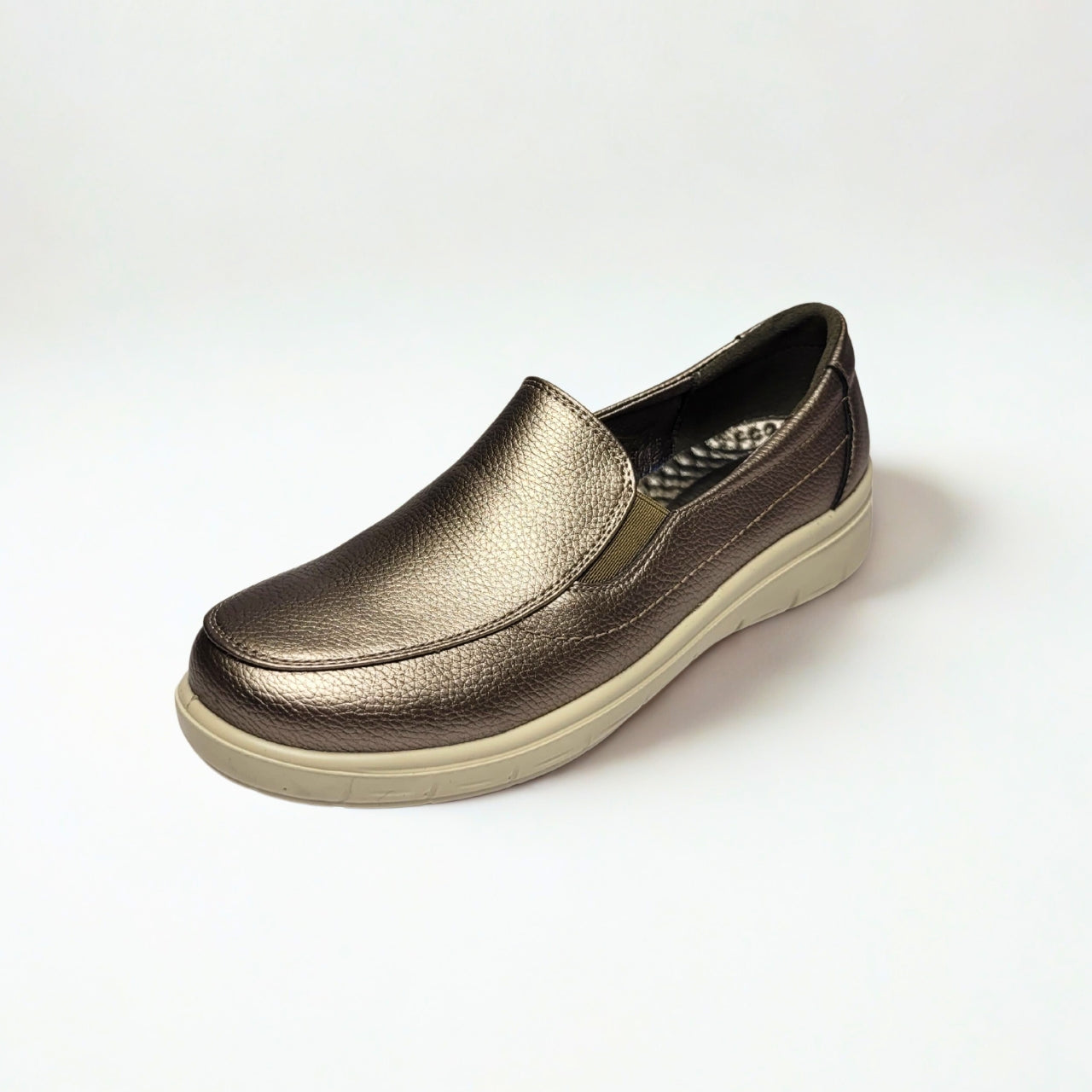 Cushion-Walk Pewter Slip-On – metallic textured upper with elasticated sides, soft padded insole, and lightweight casual design 2