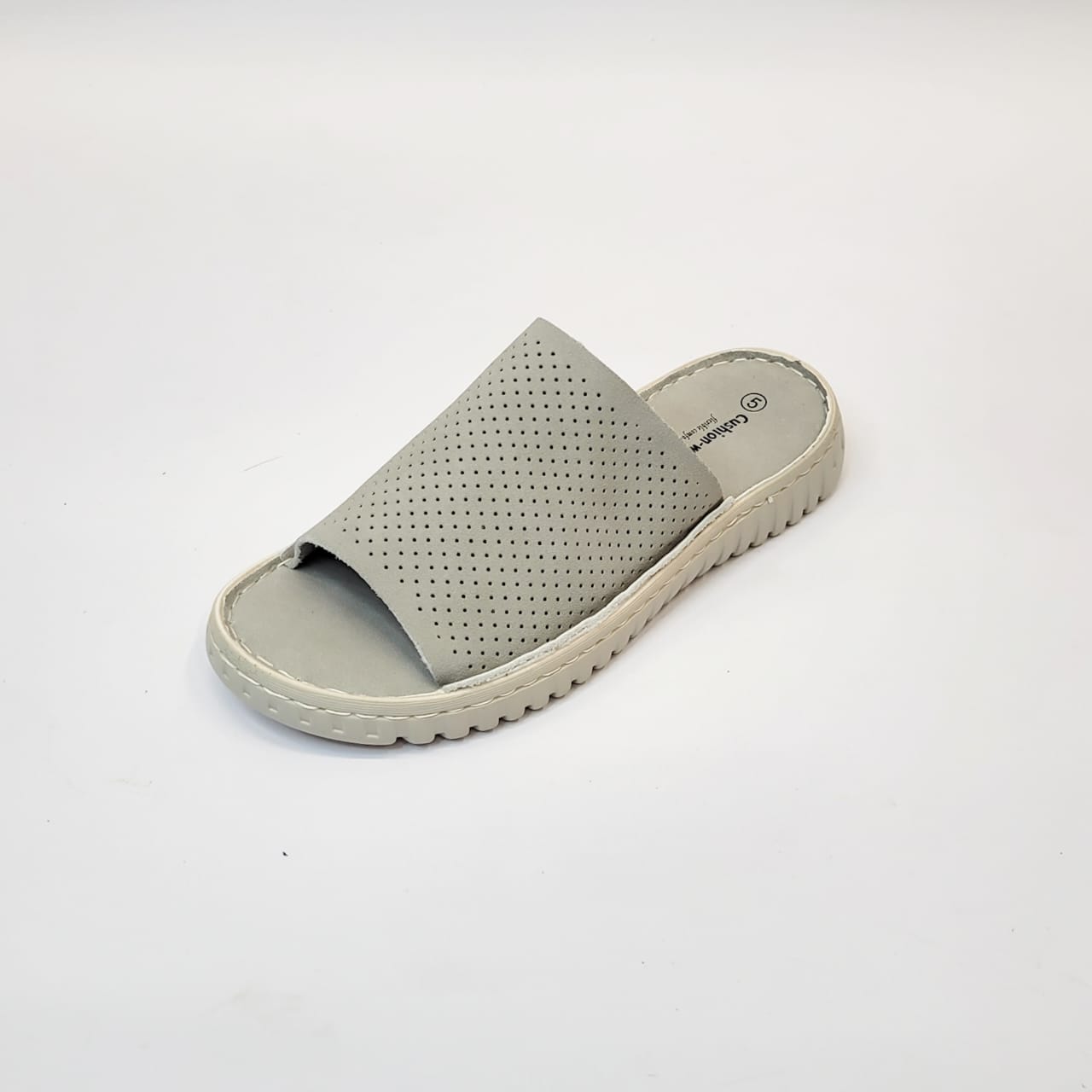 Cushion-Walk Grey perforated slip-in slide with comfort inner sole, cushioned footbed, perfect for stylish and comfortable casual wear. 2