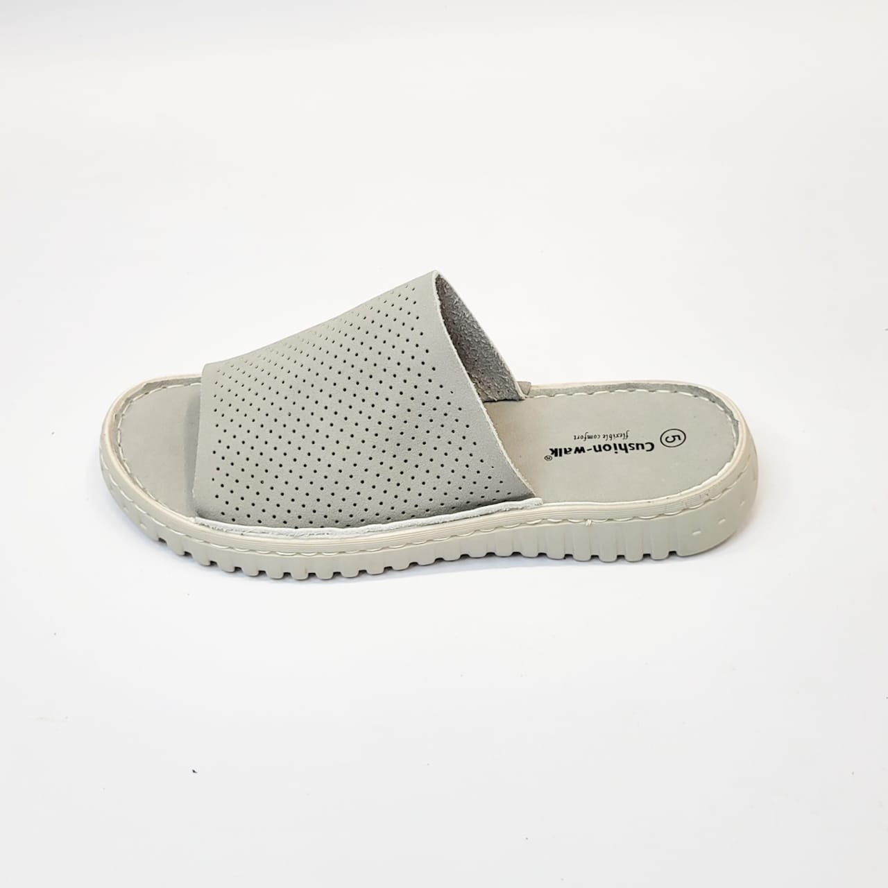 Cushion-Walk Grey perforated slip-in slide with comfort inner sole, cushioned footbed, perfect for stylish and comfortable casual wear. 3