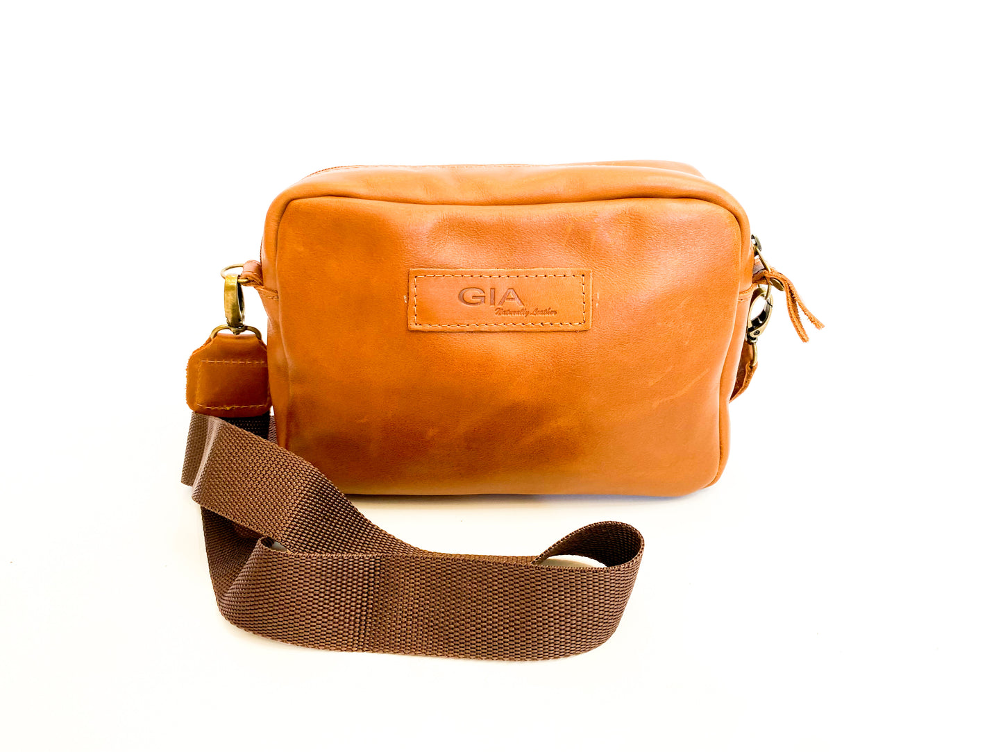 Gia leather tan camera crossbody bag
