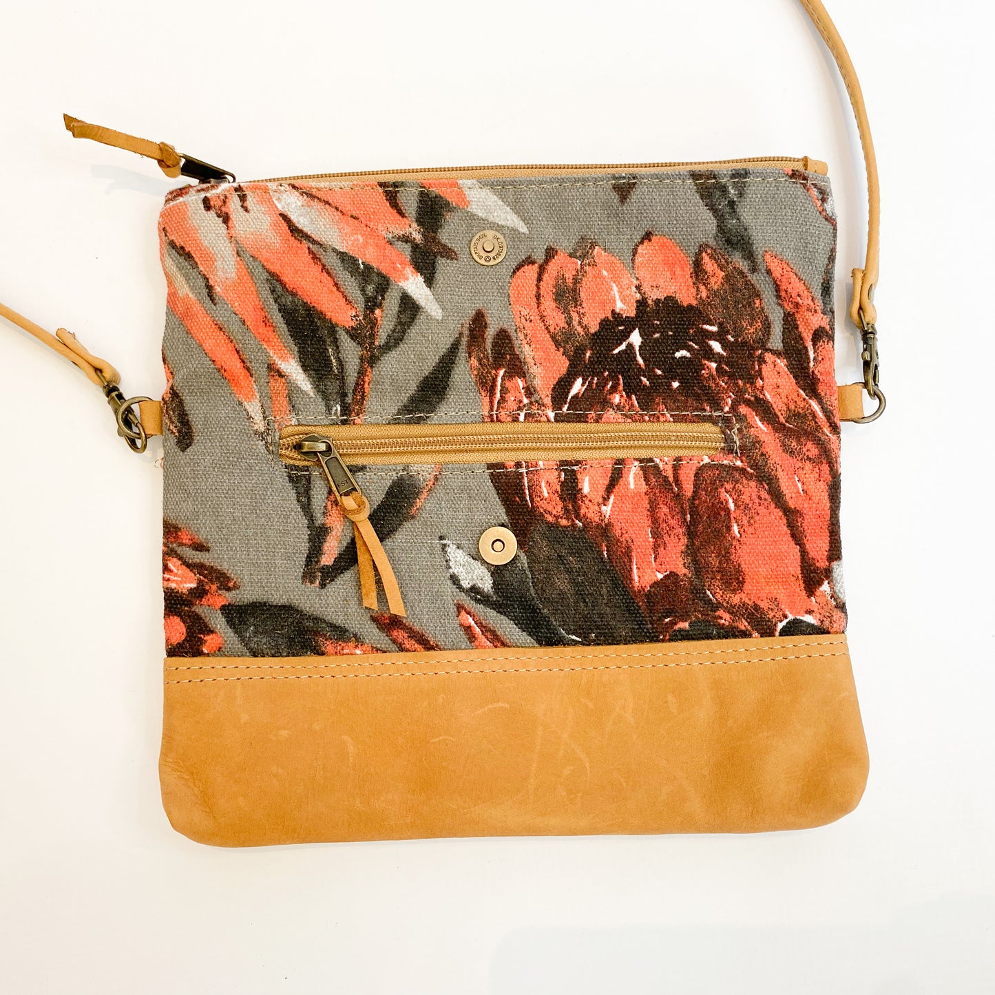 Gia leather and protea foldover bag