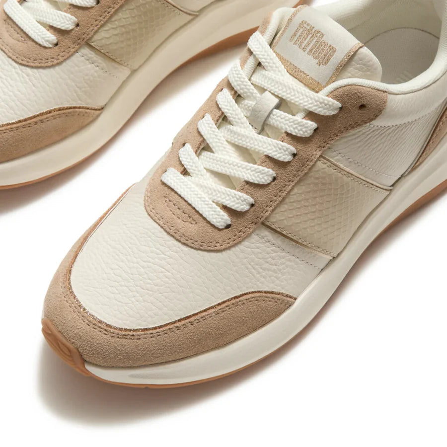 Fitflop F-MODE Flow Snake Glitter Trainers - Platino/Hazelnut