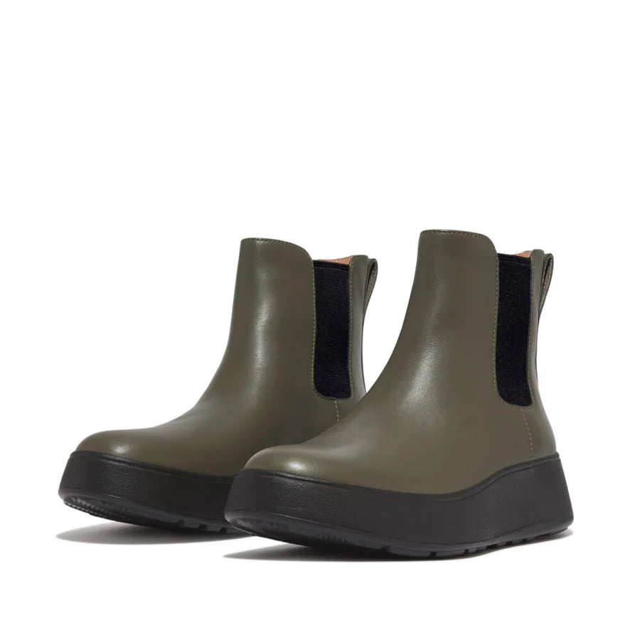 Fitflop F-MODE Leather Flatform Chelsea Boots - Olive