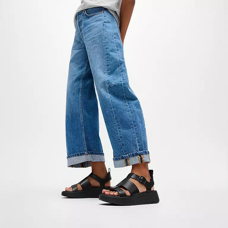 Fitflop F-MODE Leather Flatform Fisherman Sandals - Black