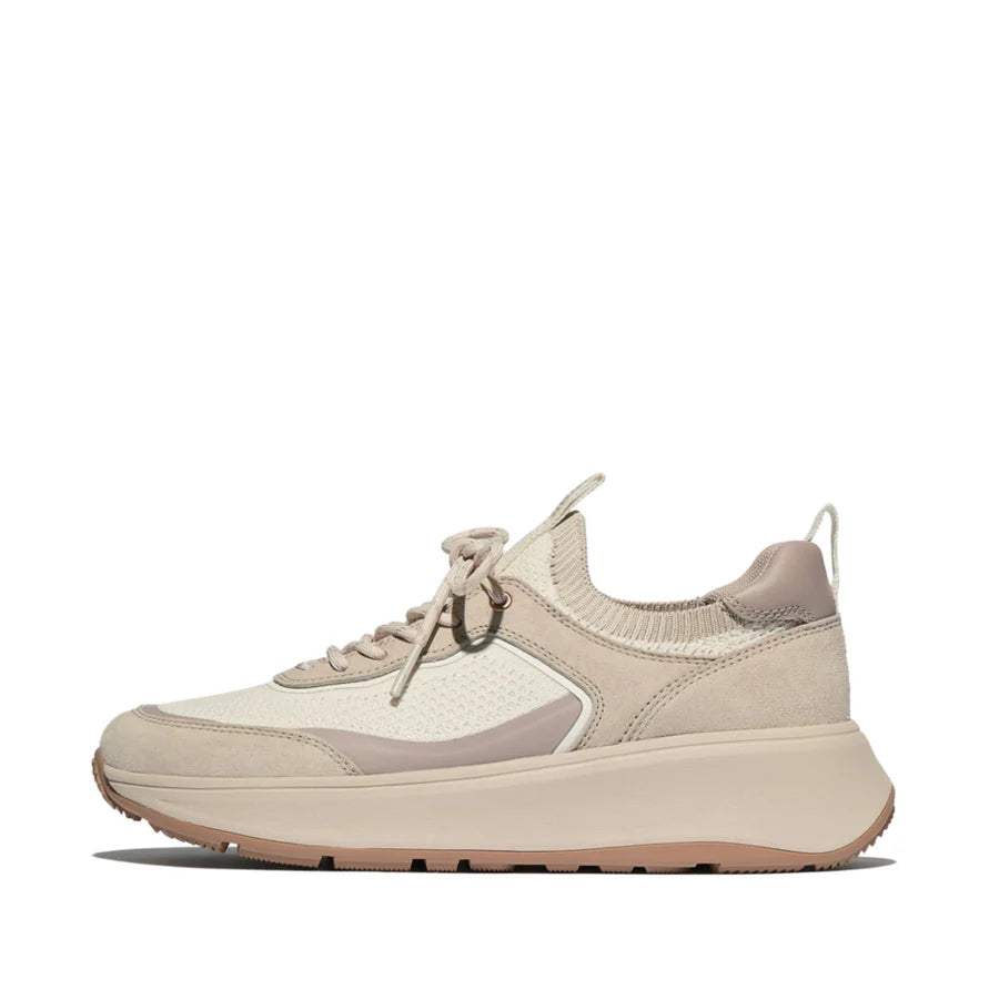 Fitflop F-mode Suede/knit Flatform Stone/cream Trainer