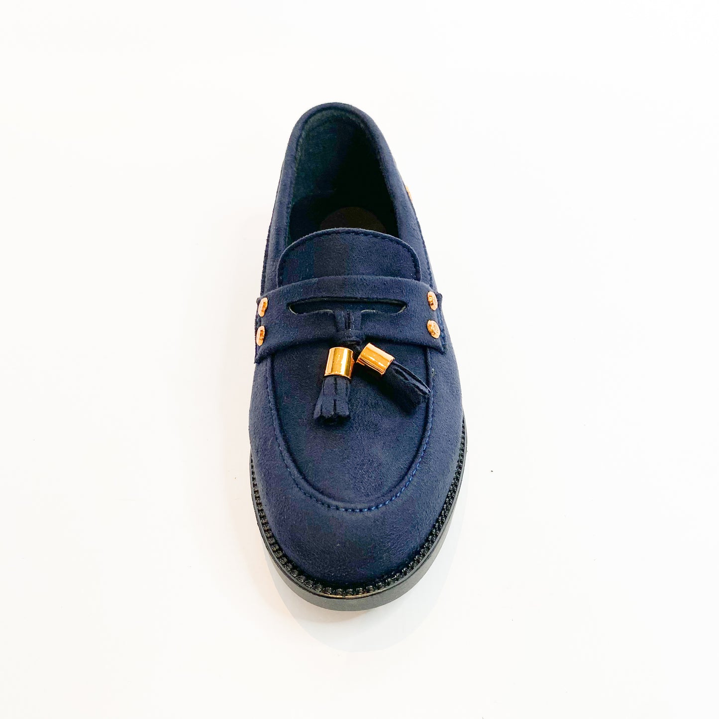 KG navy suede tassle moccasin