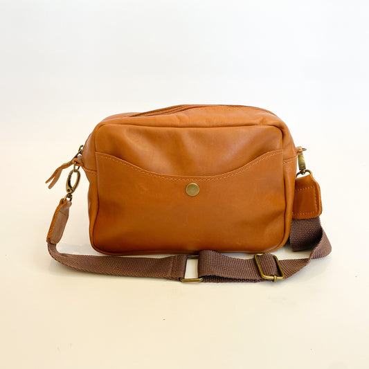 Gia leather tan camera crossbody bag