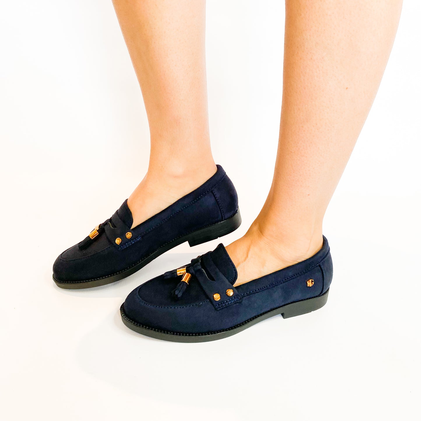 KG navy suede tassle moccasin