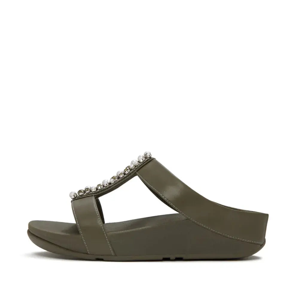 Fitflop Fino Pearls & Crystals H-Bar Sandal - Deep Olive