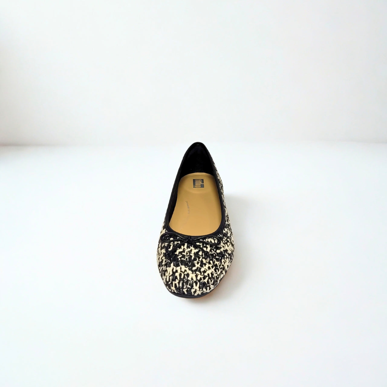 FitFlop Delicato black and ivory woven flats with nappa leather bow, slip-on design, and Dynamicush comfort technology 4