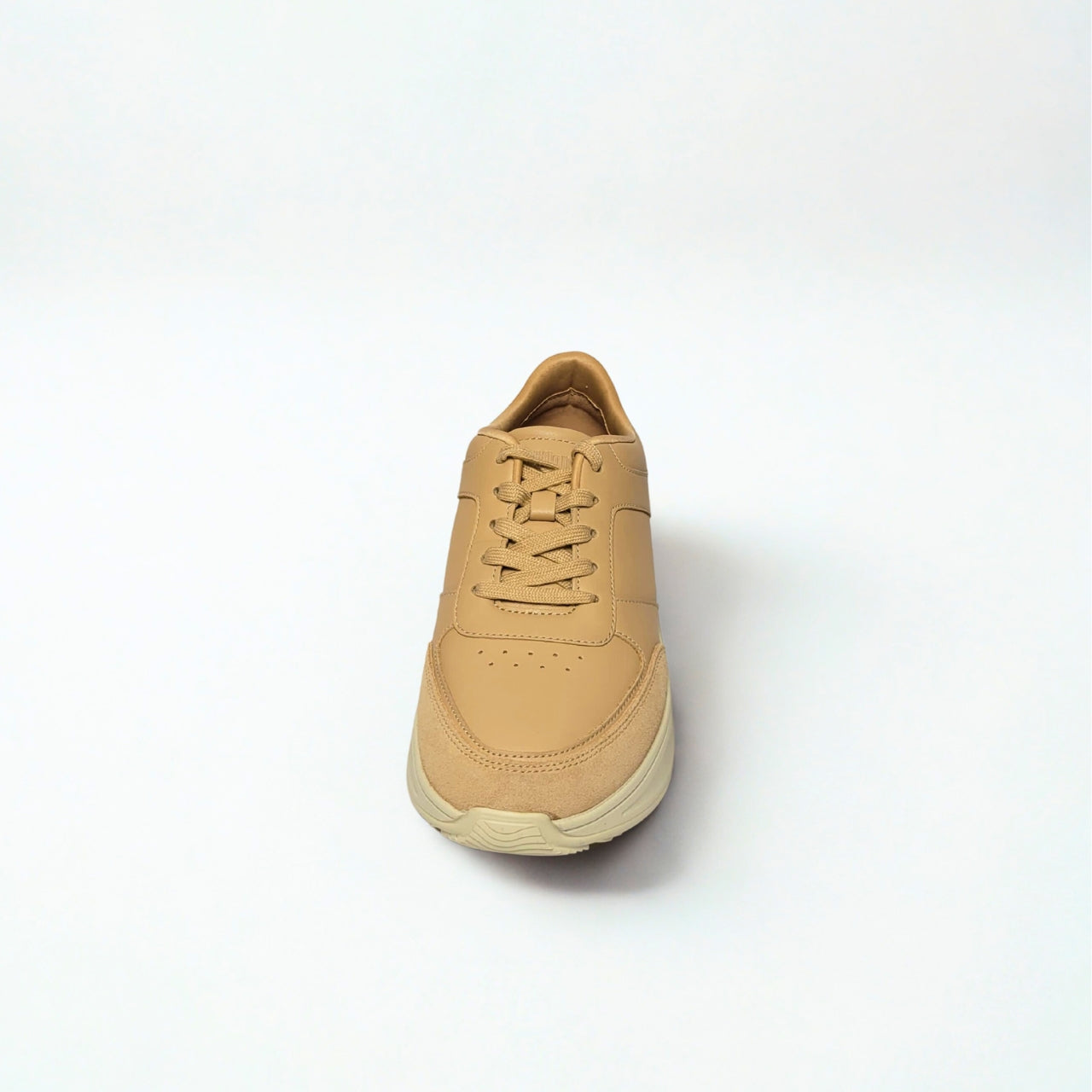 FitFlop F-Mode Classic beige sneaker with suede and leather upper, lace-up design. 4