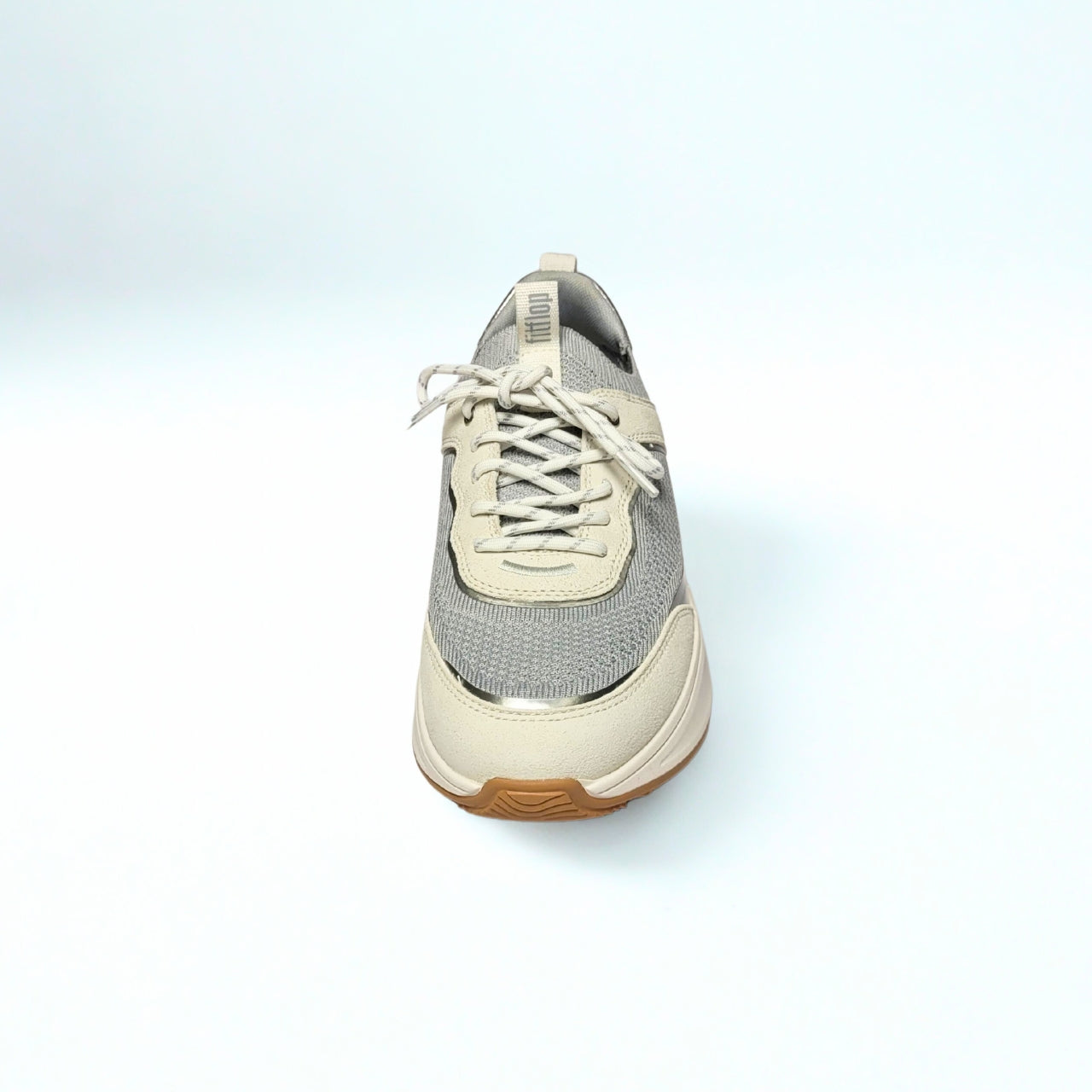 FitFlop F-Mode white and grey suede-knit flatform trainer with Microwobbleboard cushioning and decorative laces 4