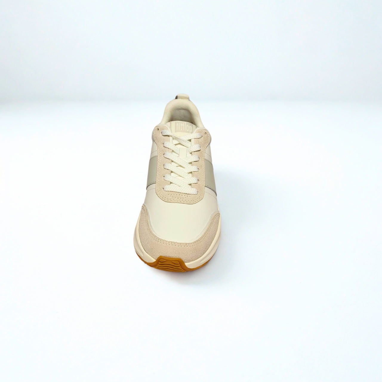 FitFlop F-Mode Flow white sneaker with suede and leather upper, Microwobbleboard cushioned sole. 4