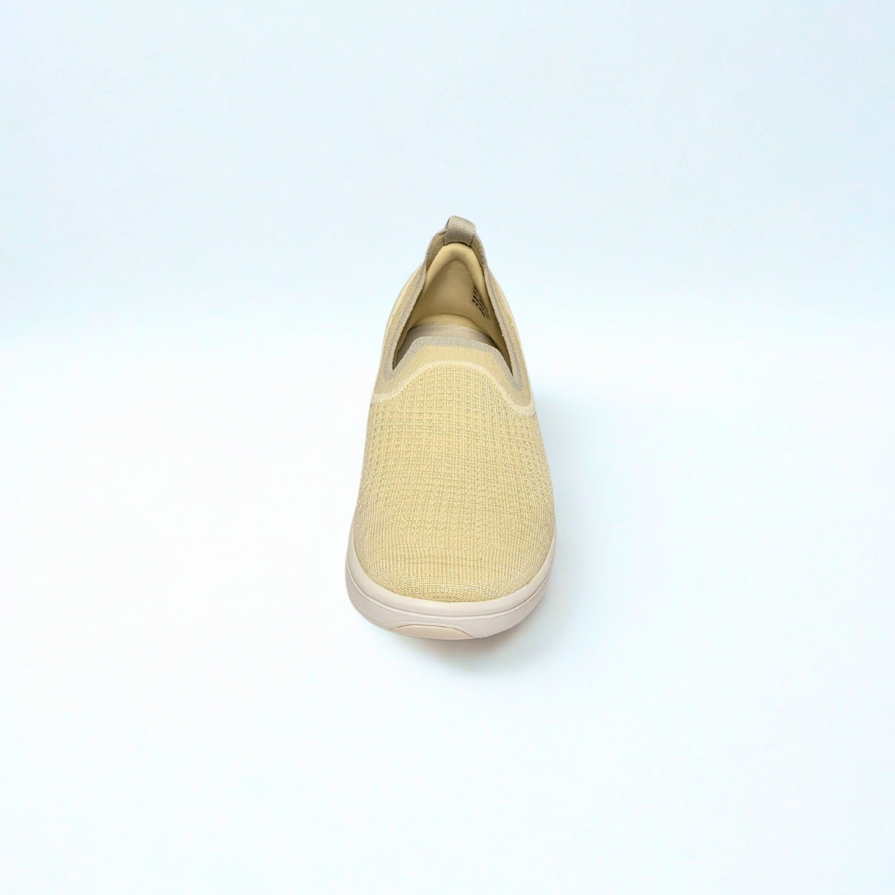 FitFlop beige knit slip-on sneaker with iQushion cushioning and contoured footbed.