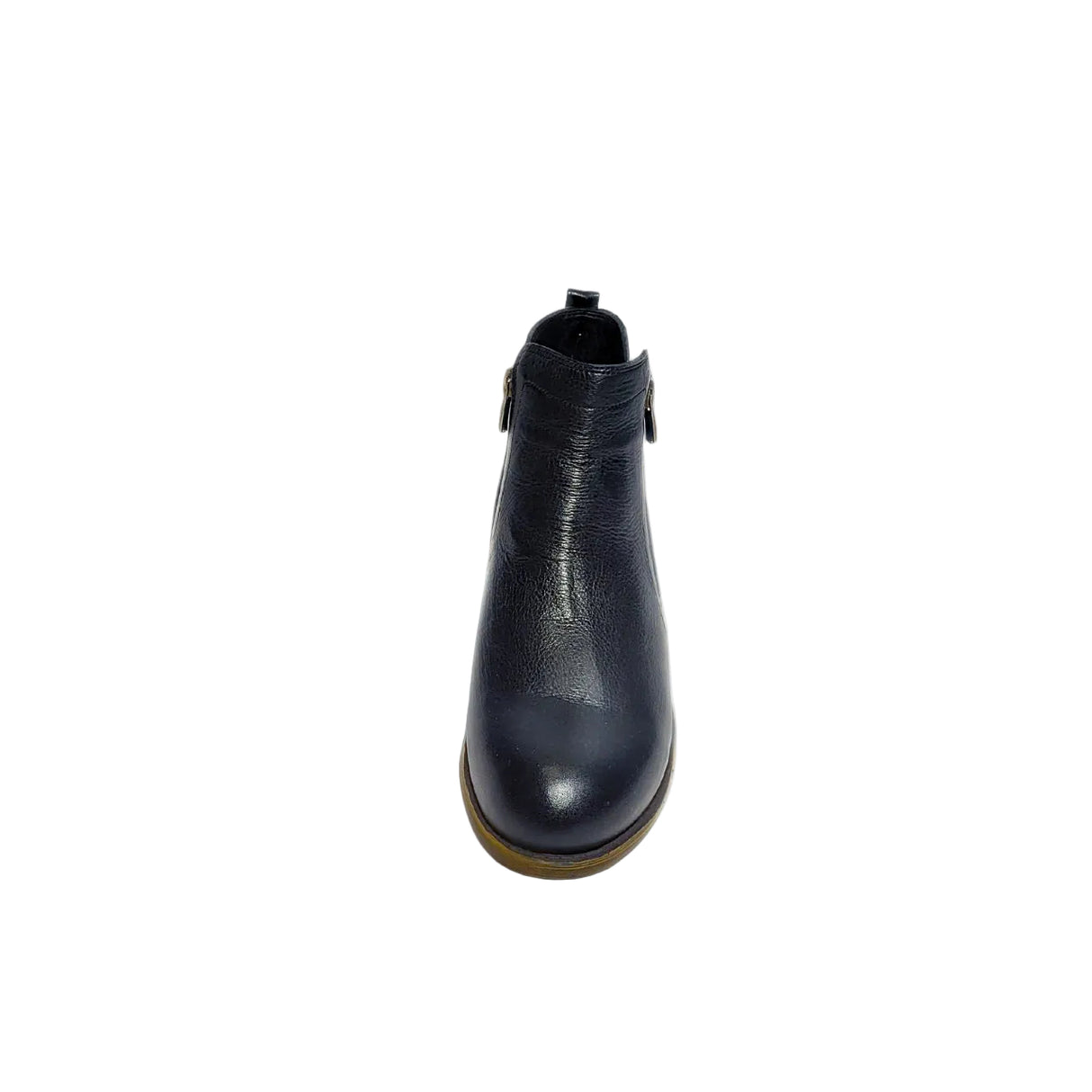 GIA black leather ankle boot with dual side zips and low stacked heel. 4