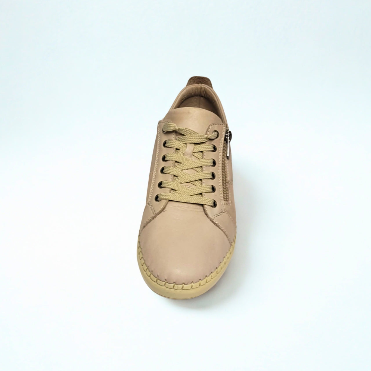 GIA silver leather sneaker with side zip, lace-up front, and cushioned insole. 4