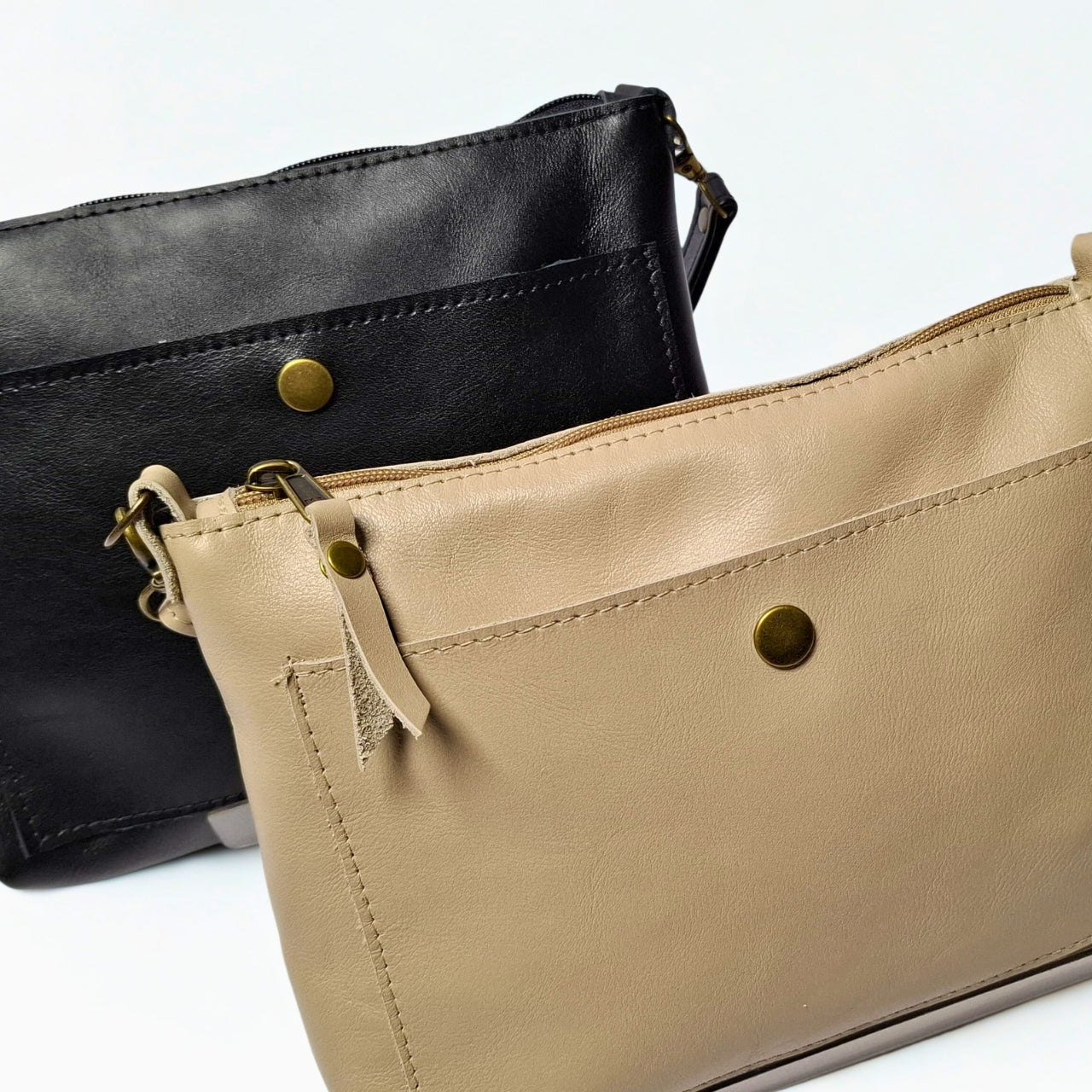 Gia taupe TED Cross Body Bag in genuine leather, featuring an adjustable strap, secure closure, and compact design for everyday essentials. Made in South Africa. 3