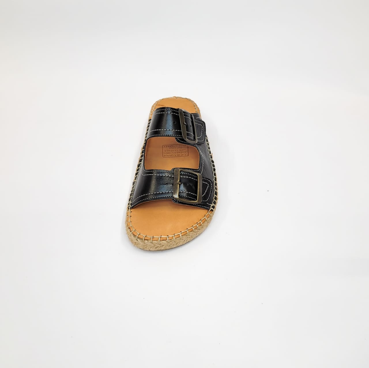 Gia Black leather espadrille sandal with double adjustable buckles, crafted in Turkey, perfect for stylish and comfortable wear. 4