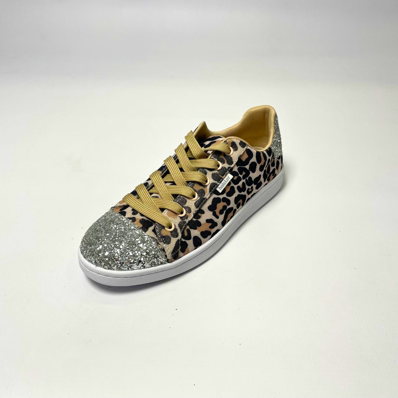 Holster Stardust Leopard Sneaker – Vegan-friendly, PETA-approved sneaker featuring a glitter toe and heel cap. Designed with a soft padded PU upper, cushioned PU foam insole, and non-slip rubber outsole for comfort and durability. Lightweight, antibacterial, and flexible. Adjustable polyester shoelaces for a secure fit. 2