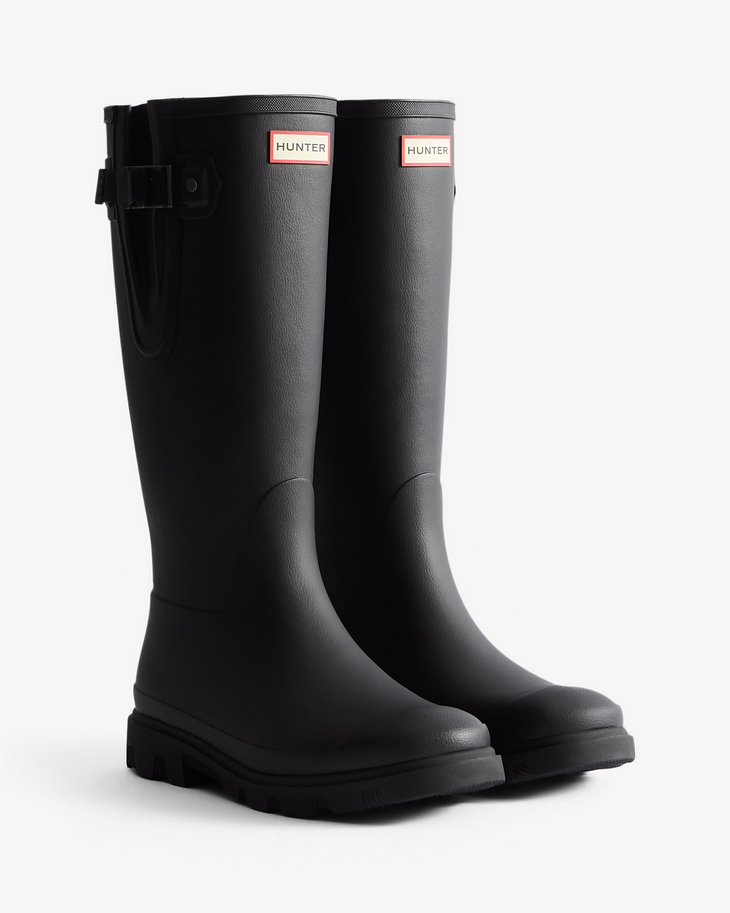 Hunter Men’s Downpour Field Adjustable Tall black waterproof rubber boot vegan 1
