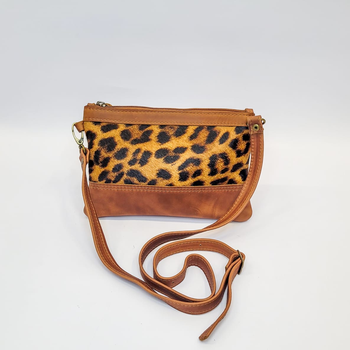 Gia leather tan leopard print small messenger bag Queue Shoes