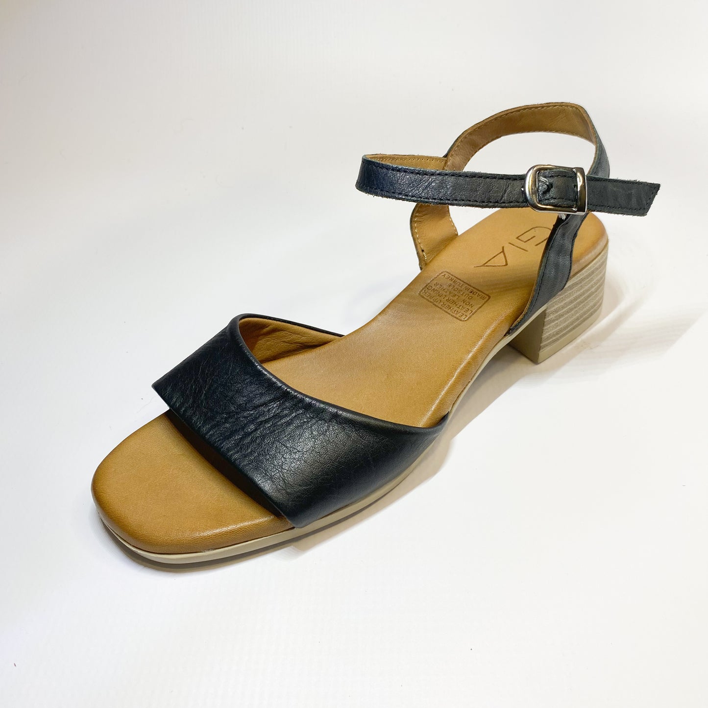 Gia black leather block heel sandal