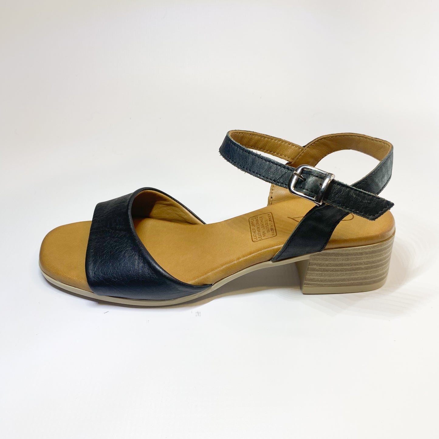 Gia black leather block heel sandal