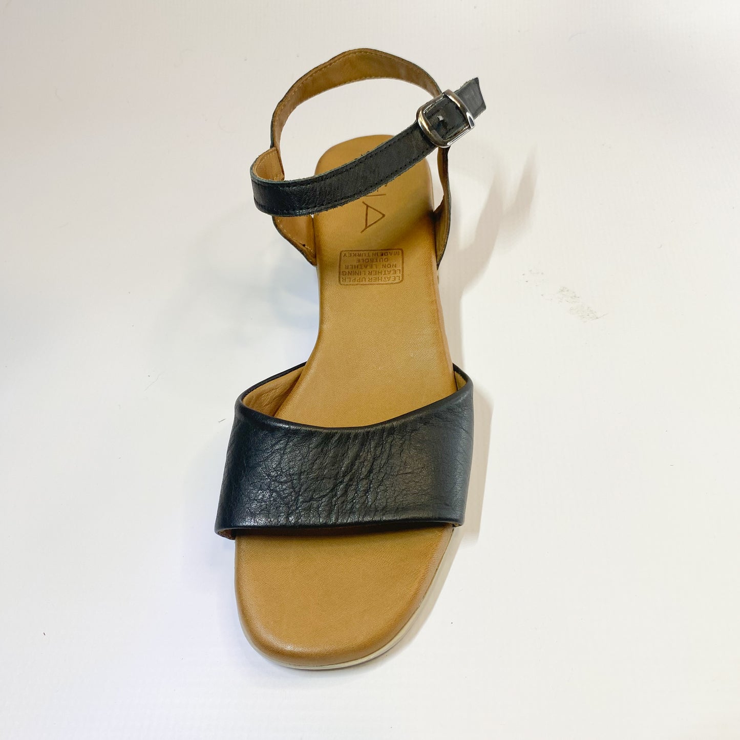 Gia black leather block heel sandal