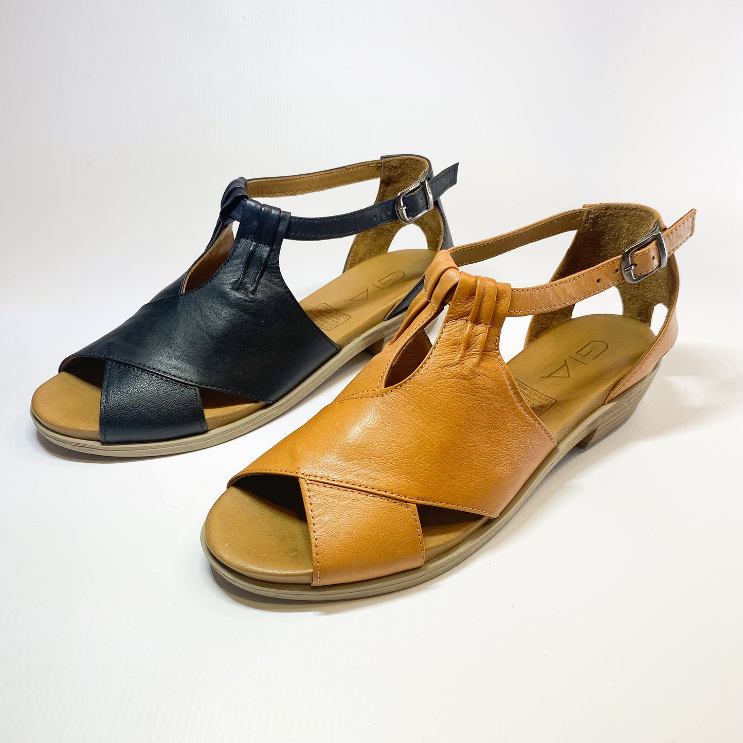Gia black leather peep-toe block heel