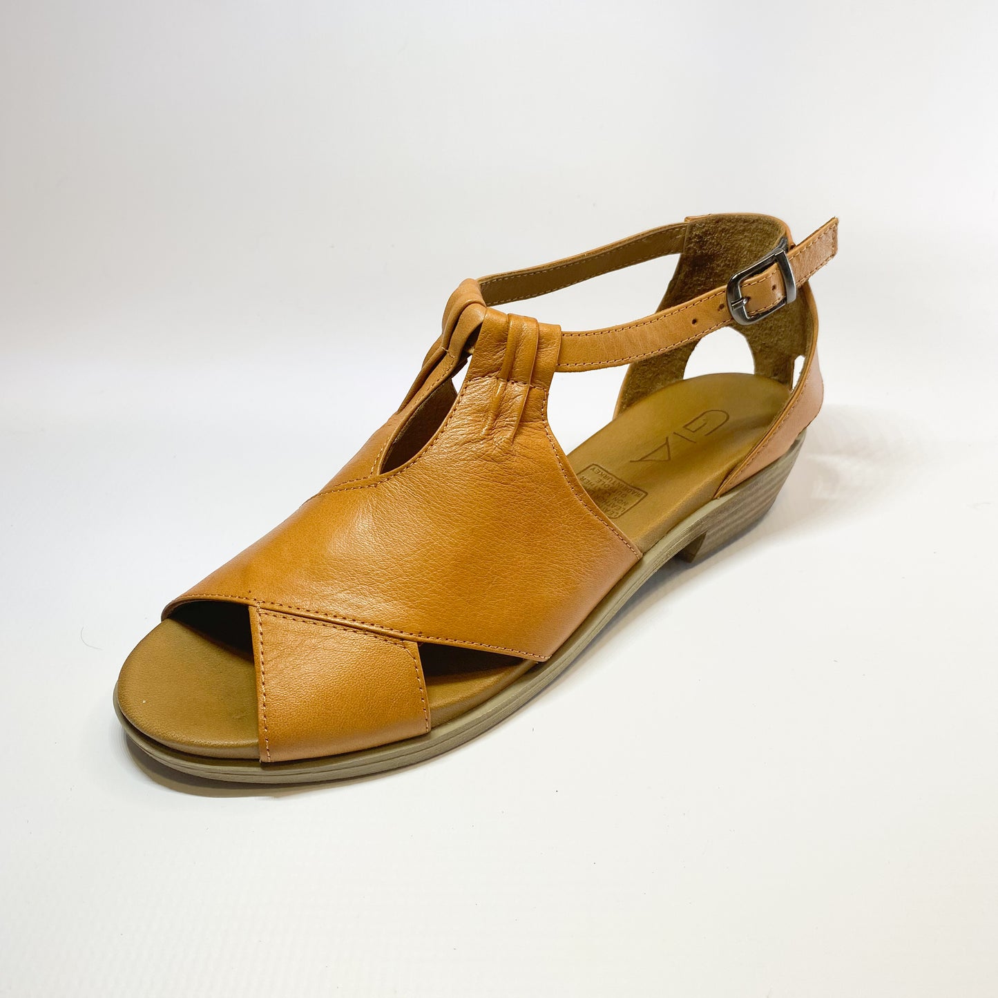 Gia tan leather peep toe, block heel sandal