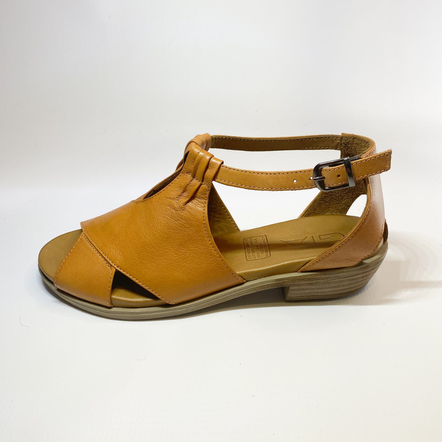 Gia tan leather peep toe, block heel sandal