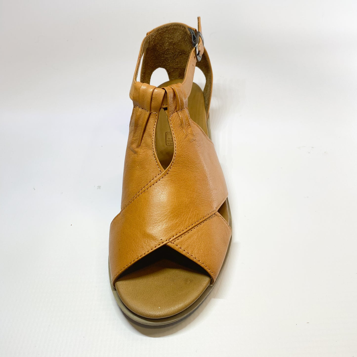 Gia tan leather peep toe, block heel sandal
