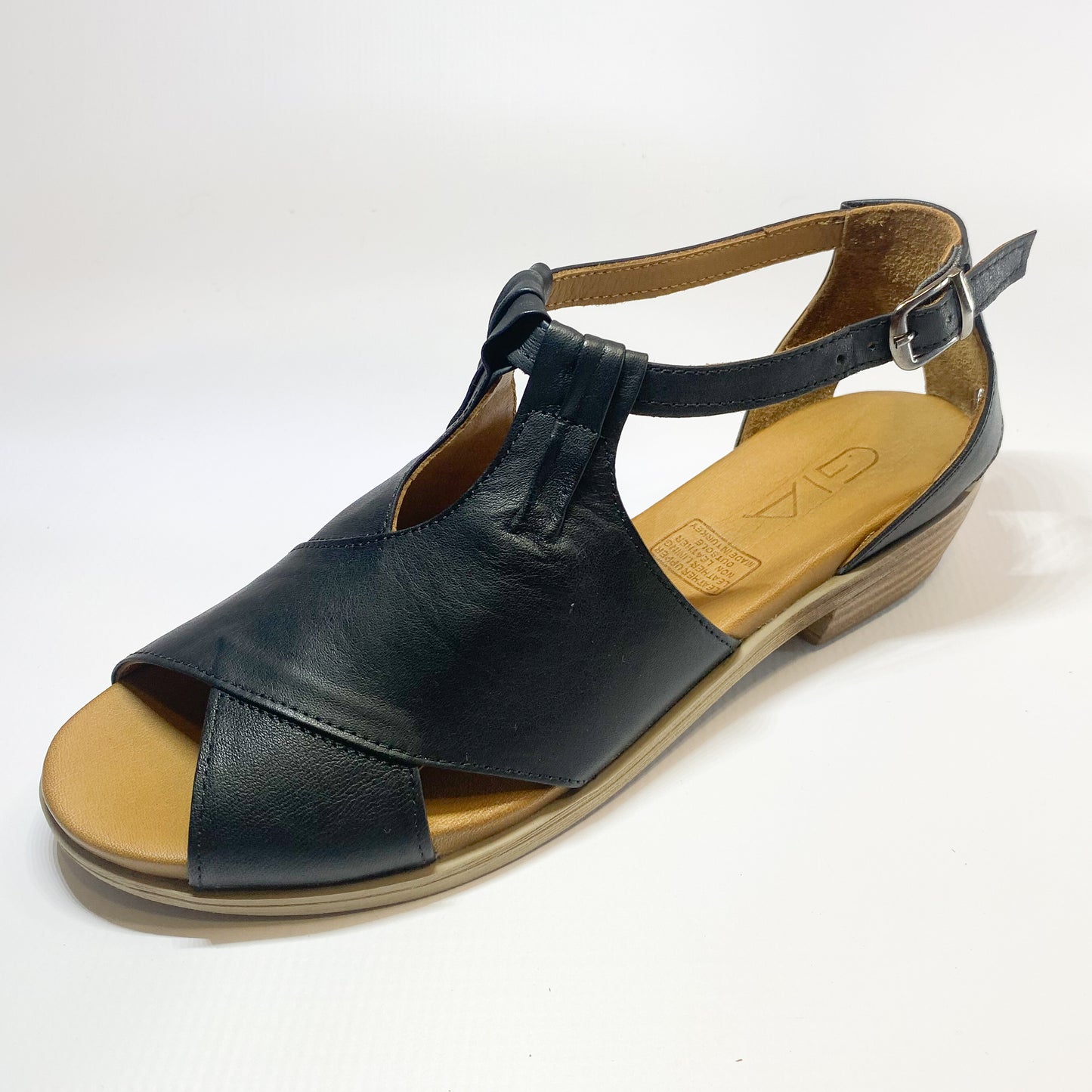 Gia black leather peep-toe block heel