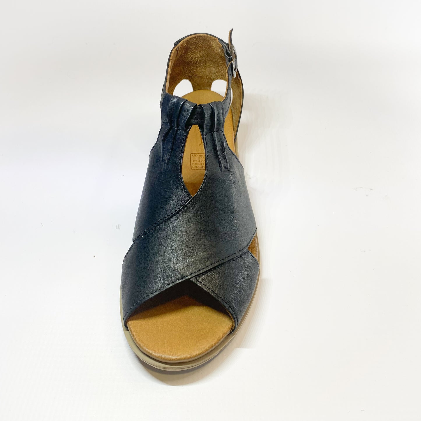 Gia black leather peep-toe block heel