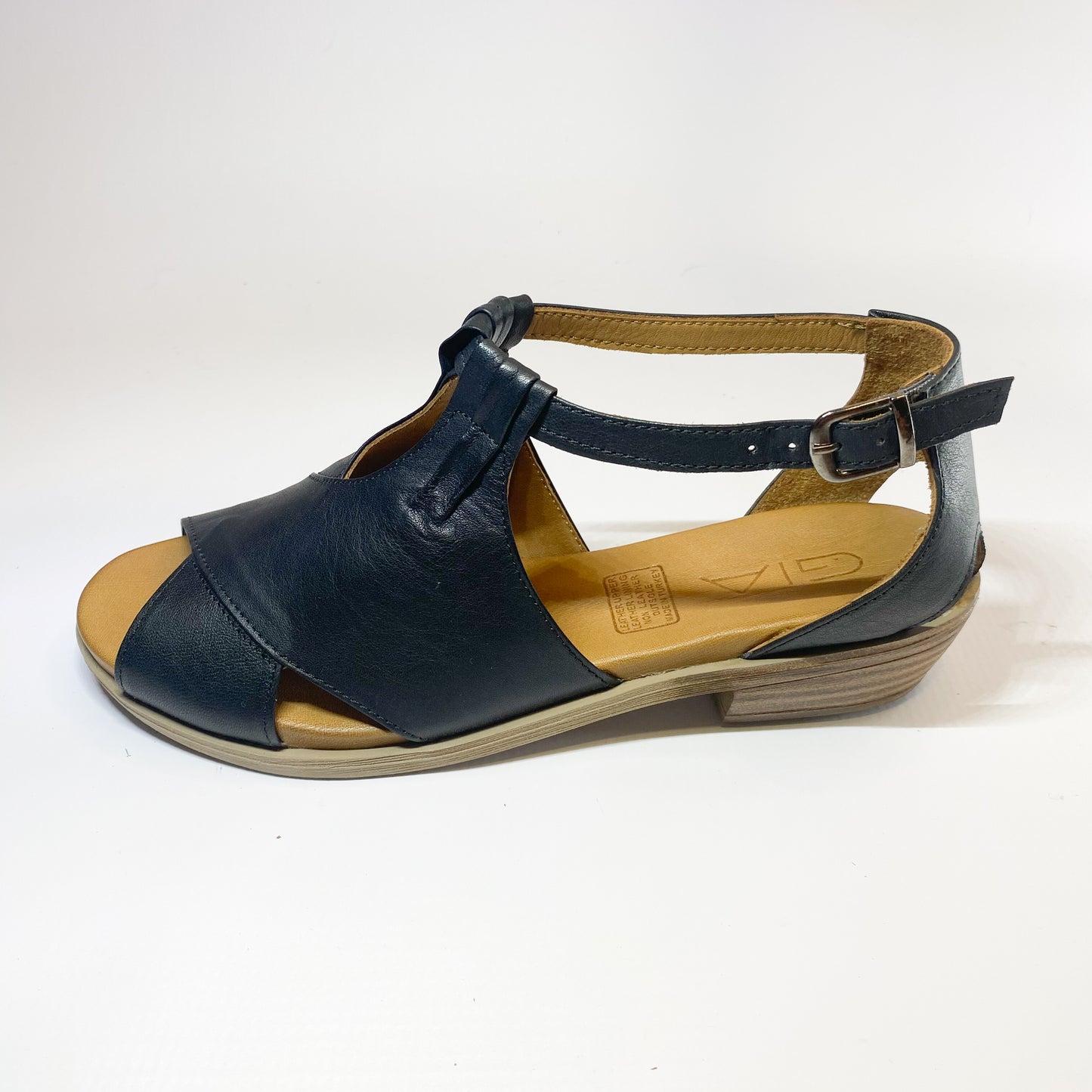 Gia black leather peep-toe block heel