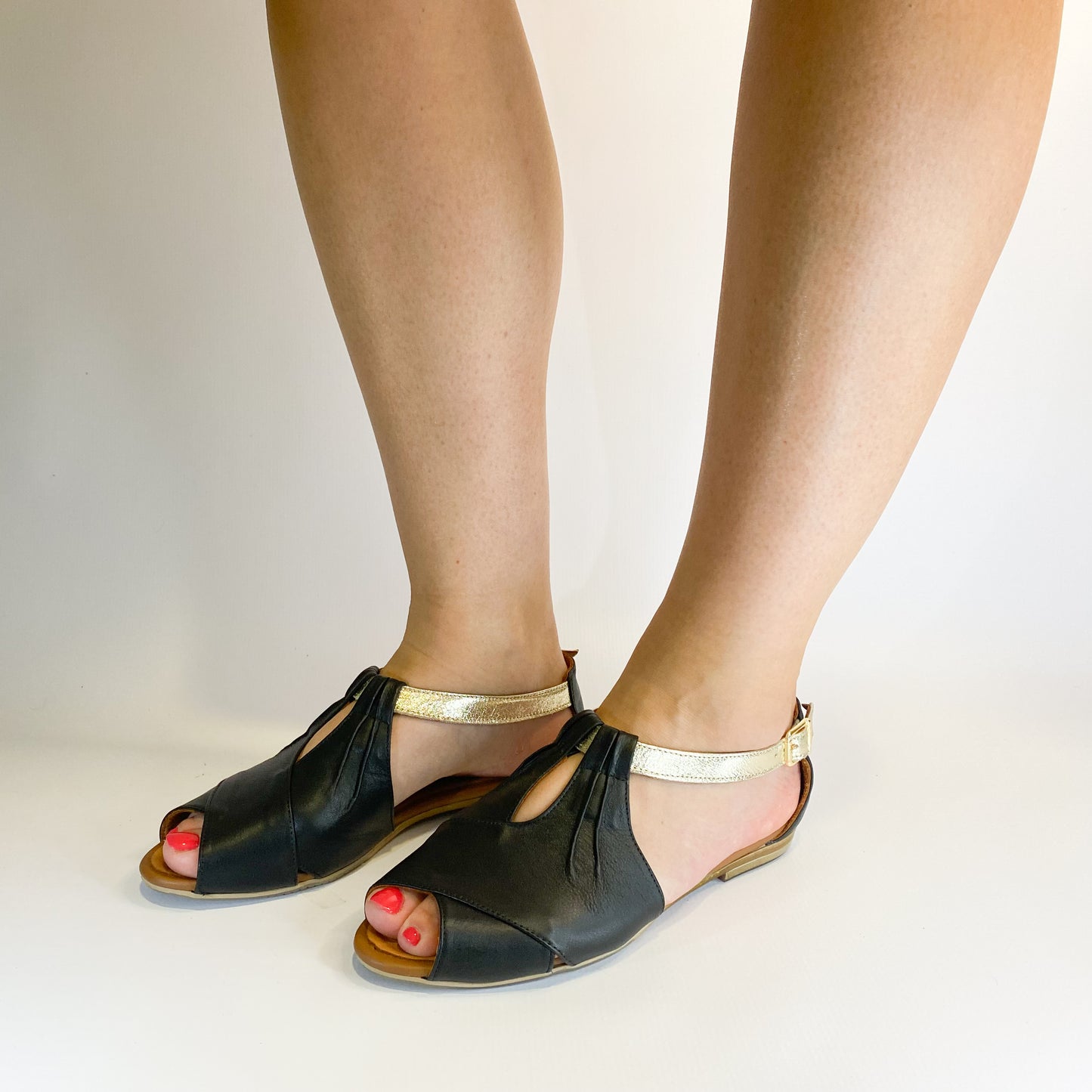 Gia black leather flat sandal