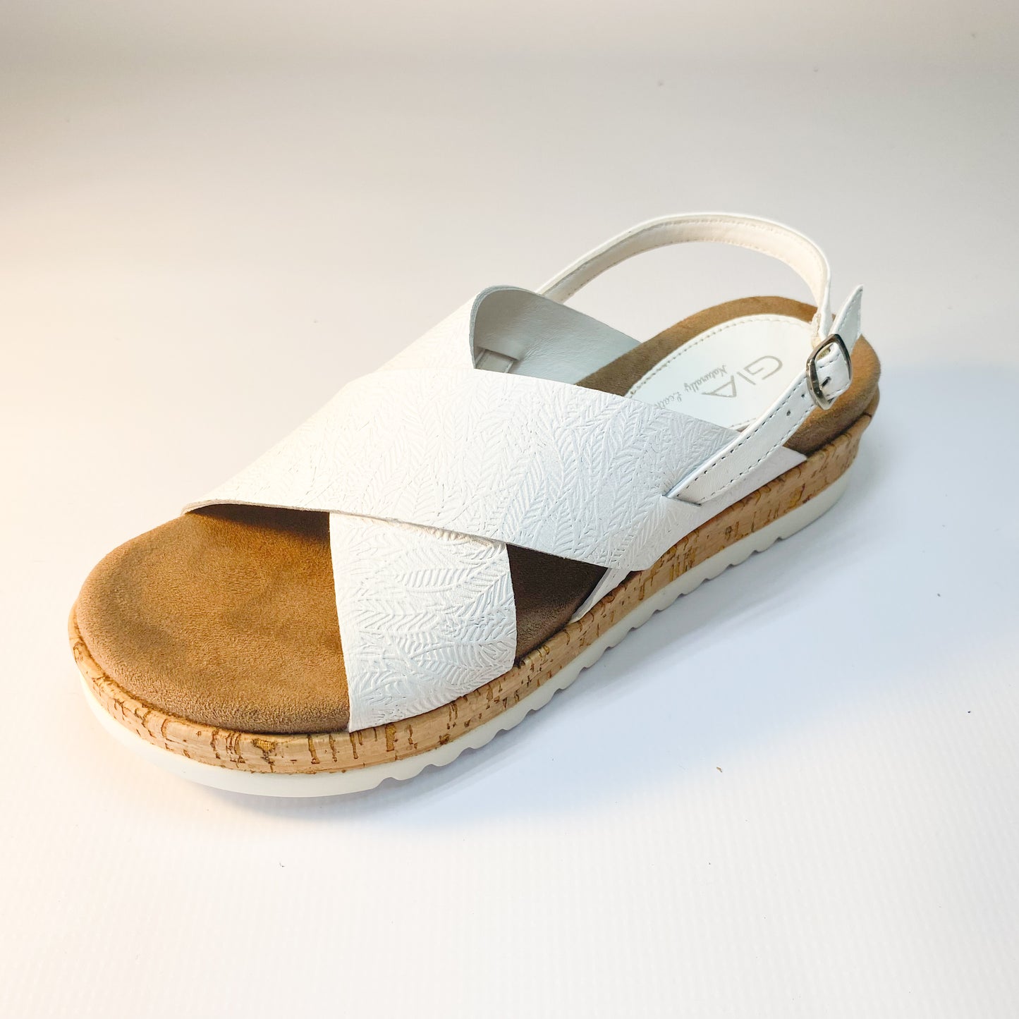 Gia white leather crossover wedge
