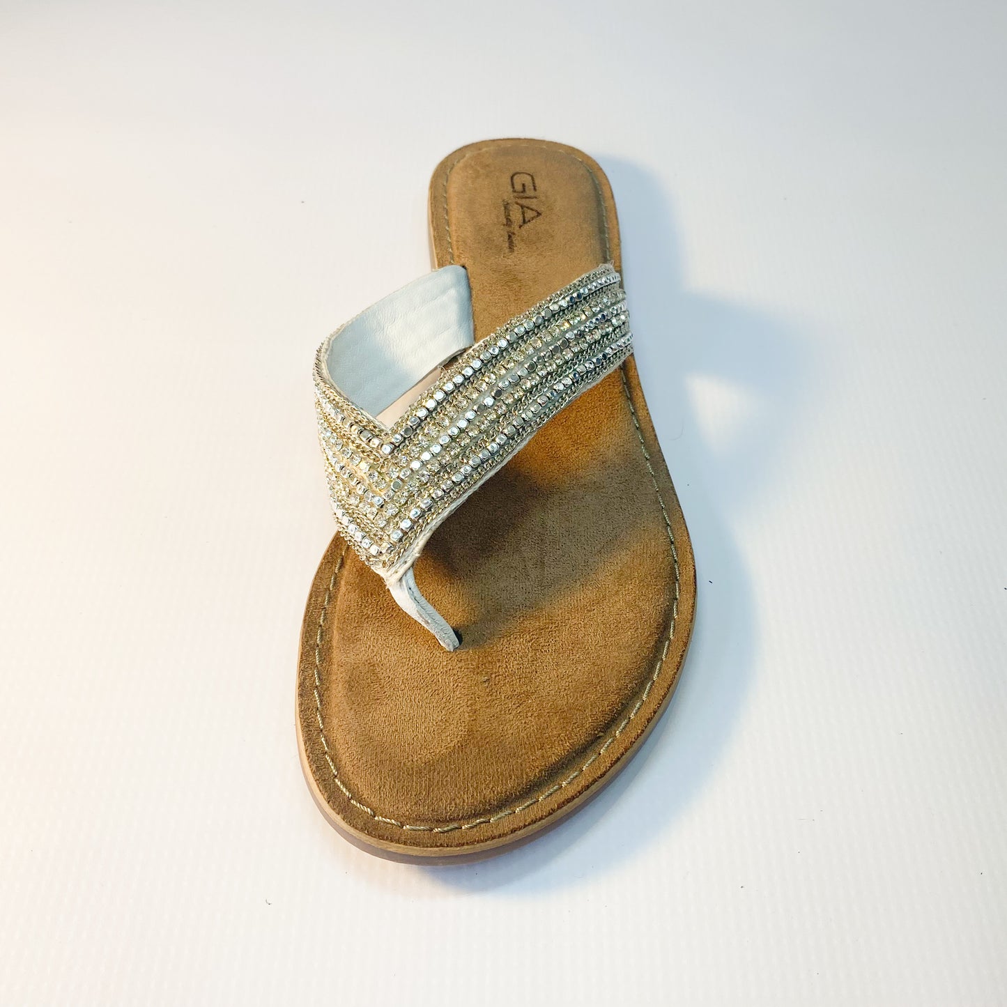 Gia silver leather beaded toe thong