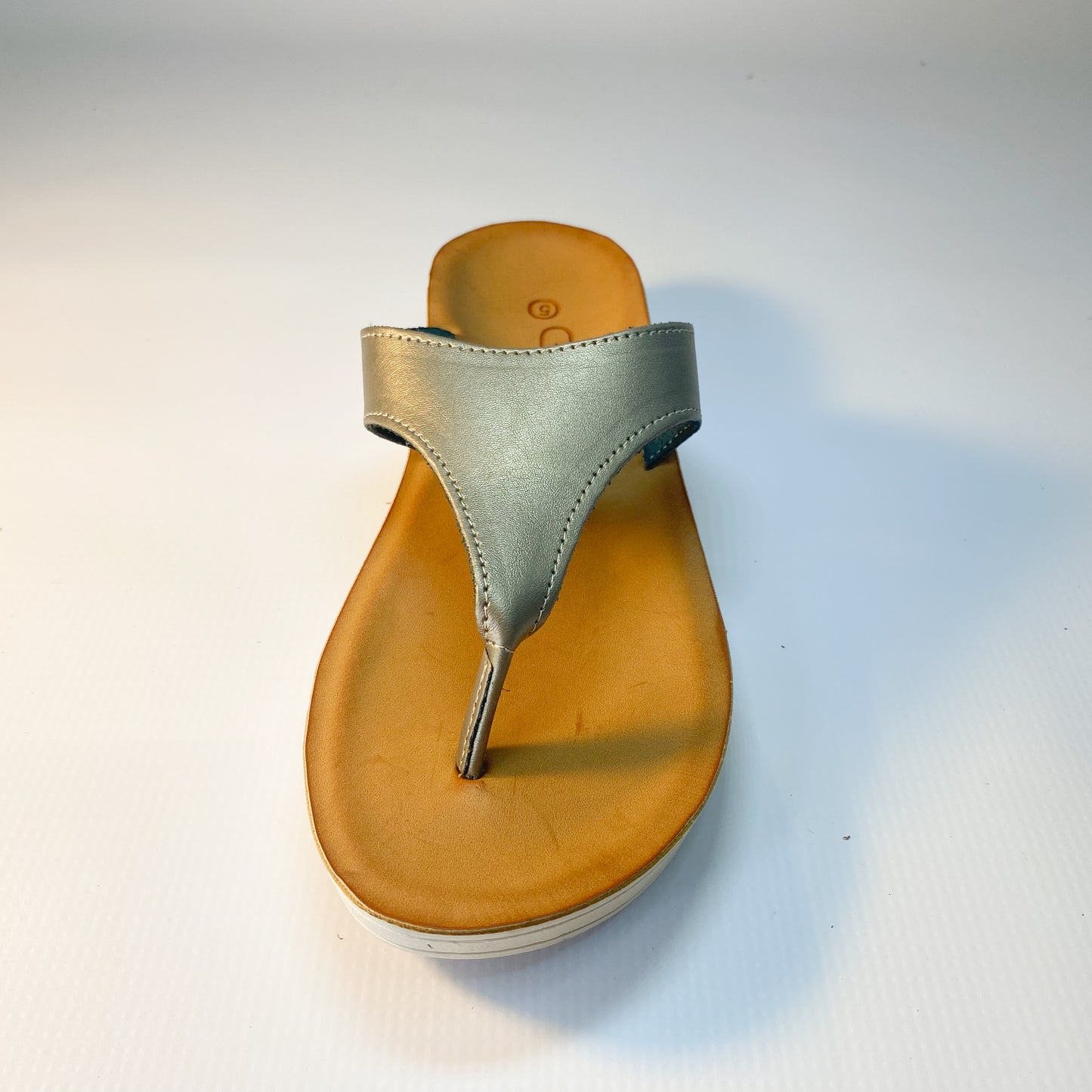 Gia leather pewter toe thong sandal