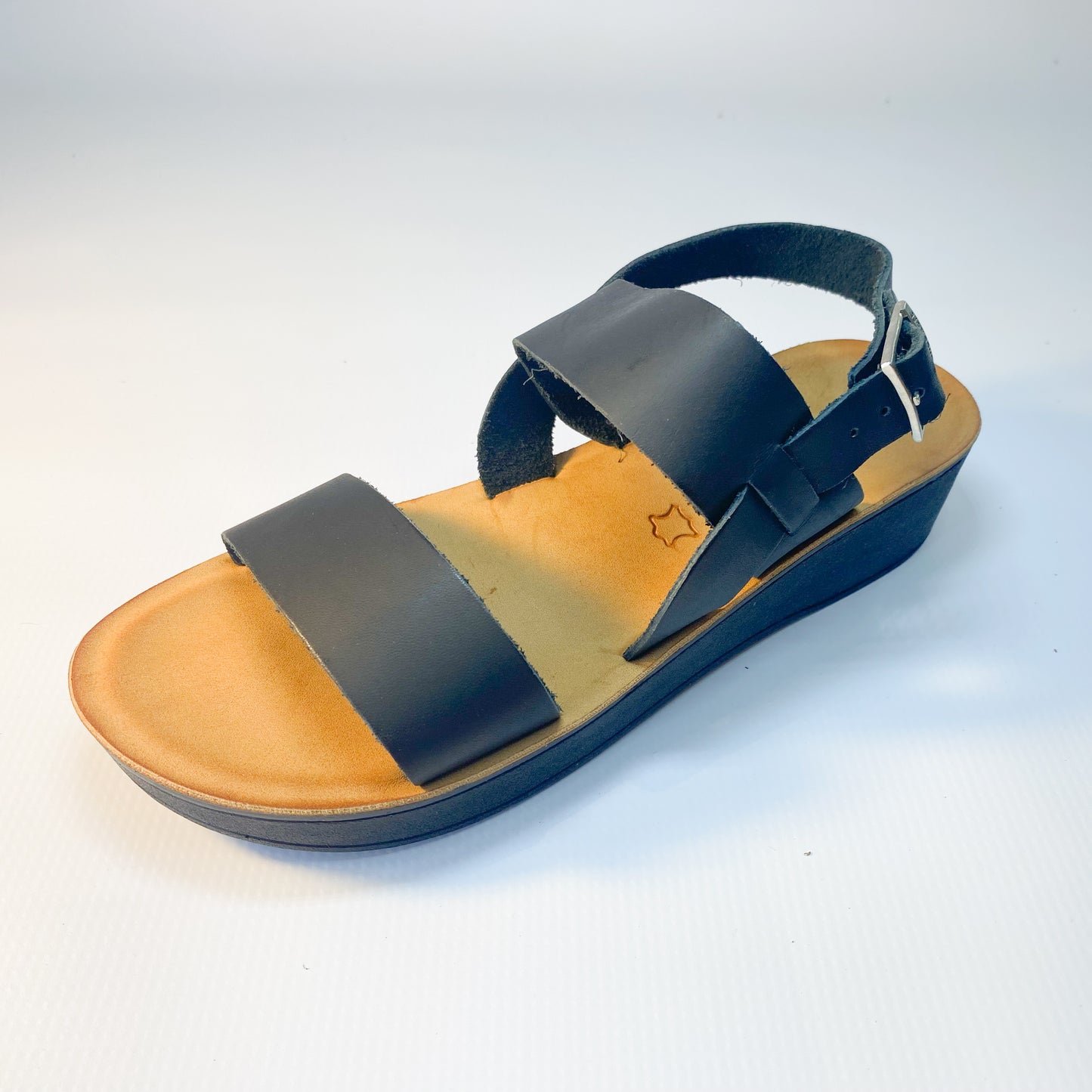 Gia black leather wedge sandal