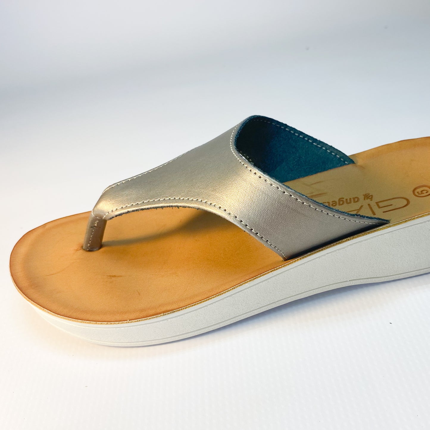 Gia leather pewter toe thong sandal