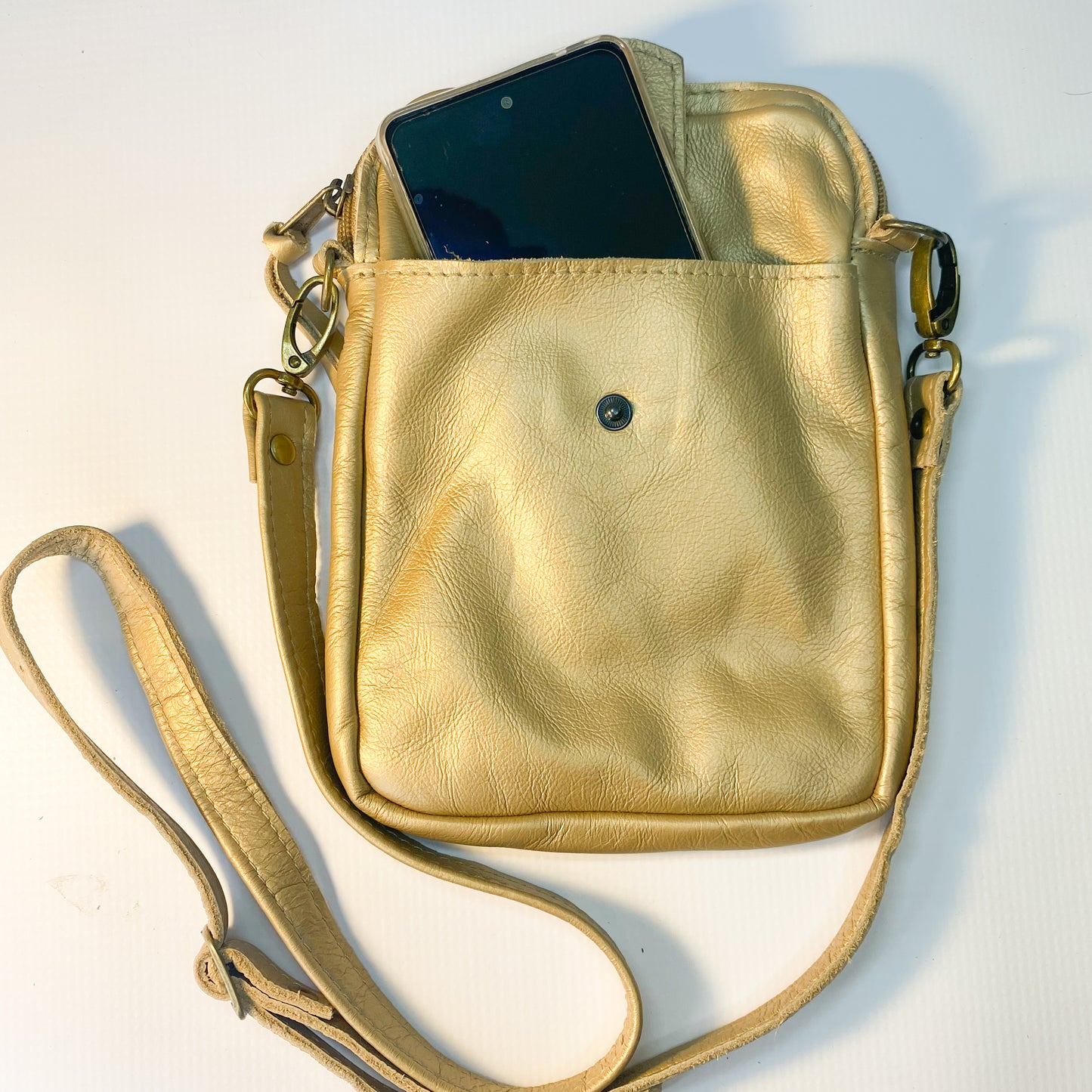 Gia leather gold crossbody bag