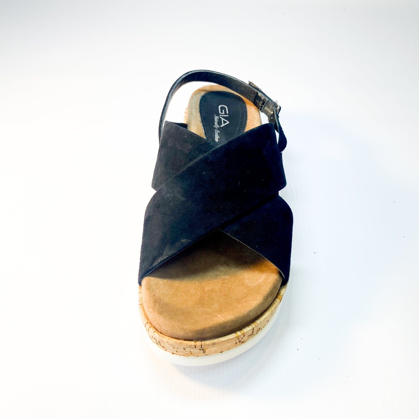 Gia black leather suede wedge