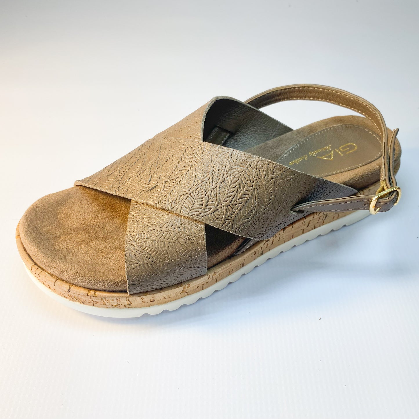 Gia brown leather crossover wedge