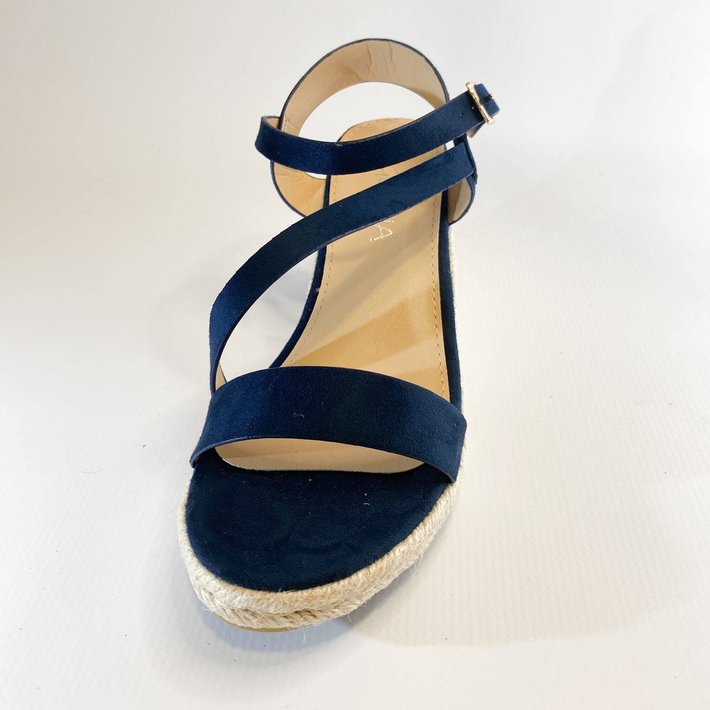 Geena navy slingback suede wedge