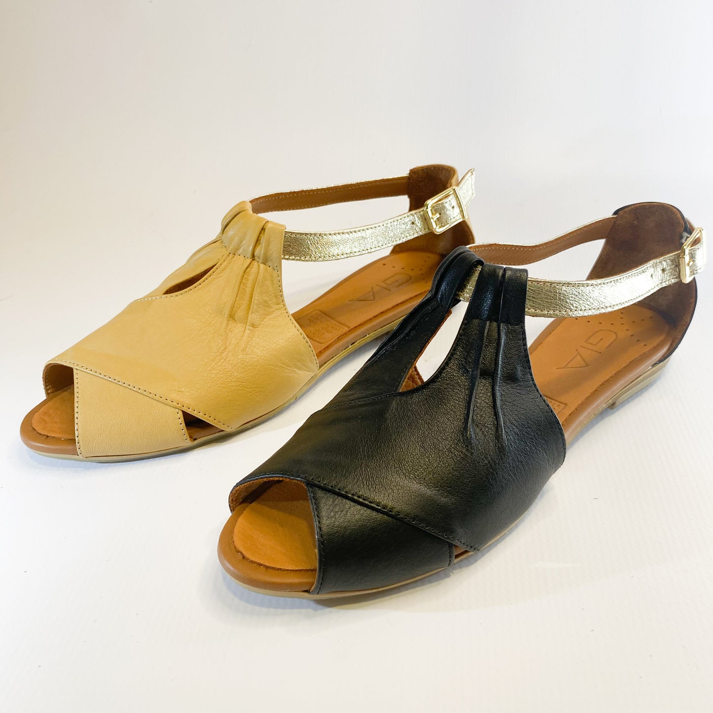 Gia black leather flat sandal